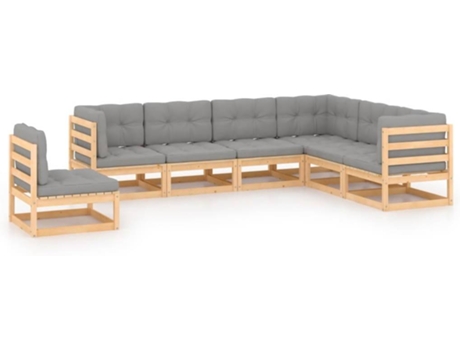 Conjunto 7 de muebles de jardín VIDAXL y cojines madera maciza pino