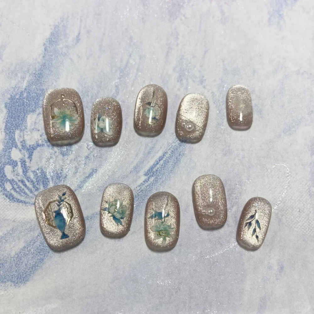 (095-l) 10 Uñas Postizas Sencillas Hechas A Mano - Tipo De Presión