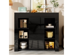 Aparador Moderno 95x35x83 Cm - Estilo Compacto Con Estantes De Vidrio Y Puerta - Negro