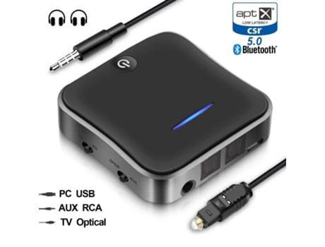 Bluetooth 5.0 Transmisor de audio Receptor CSR8675 Aptx HD Adaptador Óptico Toslink / 3.5mm AUX / SPDIF para auriculares de TV para automóvil negro
