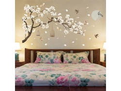 Omni-calcomanías De Pared Árbol Y Flores 187x128cm Decoración De Hogar Autoadhesiva Retirable Para Sala Y Dormitorio