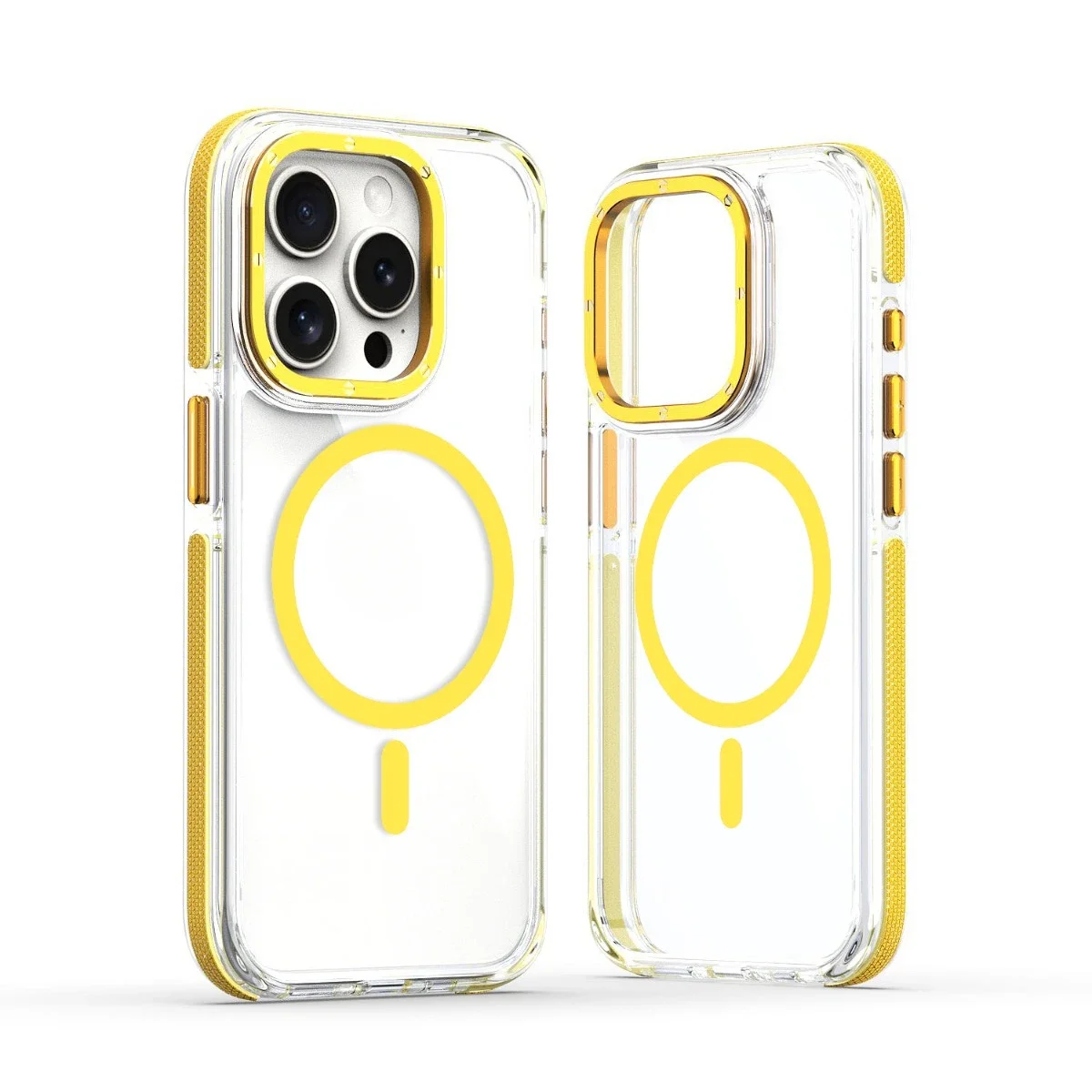 (iphone 15, Amarillo) Funda Protectora Magnética Transparente Para Iphone, Compatible Con Carga Inalámbrica Magsafe.
