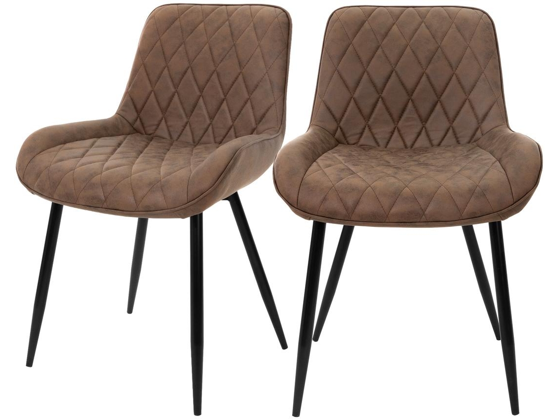 2 cadeiras de jantar castanhas estilo retro assento estofado em pele sintética com pernas de metal preto 81 cm