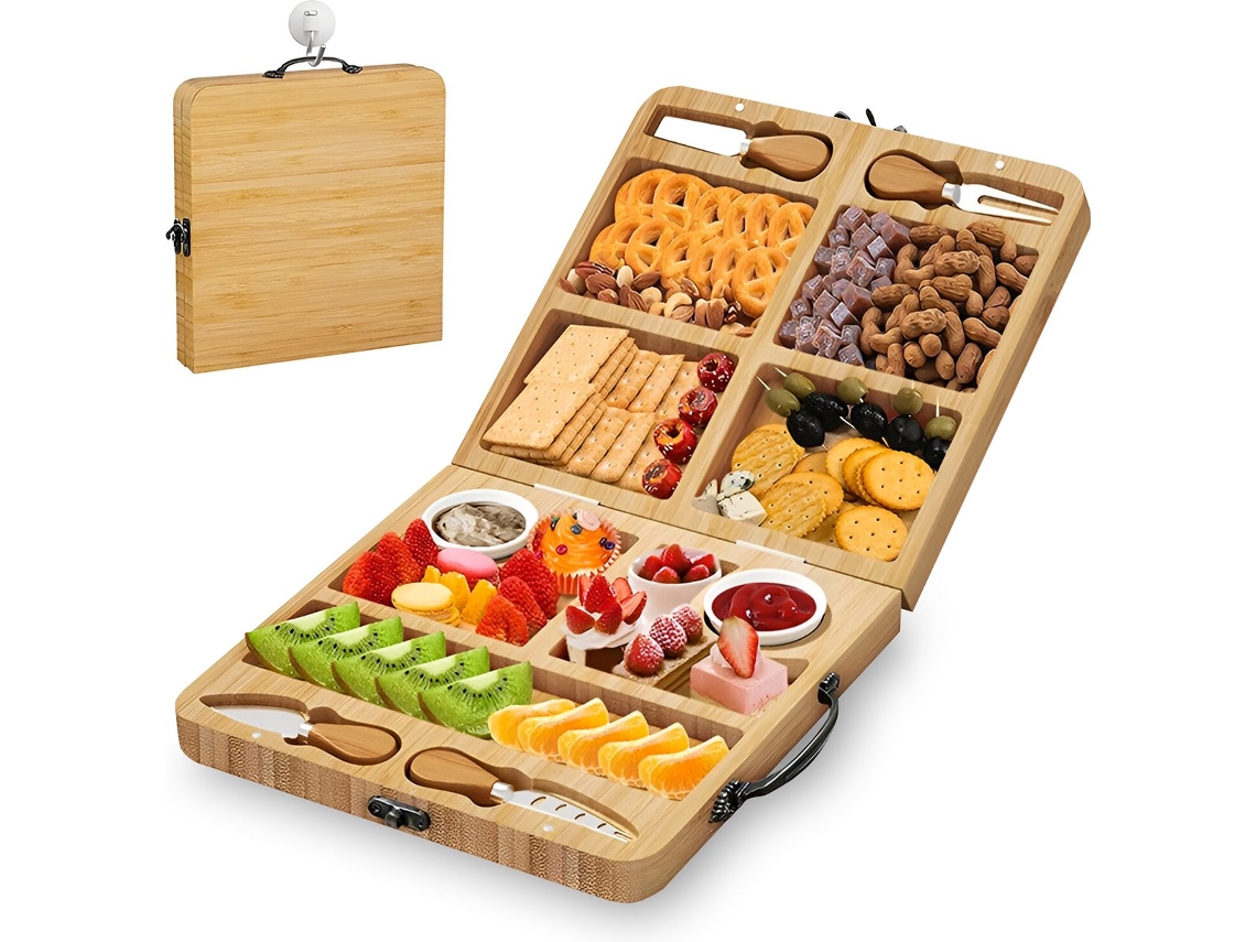 Plato De Tapas De Madera Con Cuchillos Y Cuencos Para Queso, Plegable, De Bambú.