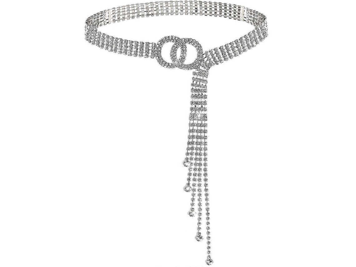 Cinturón de cristal para mujer con cadena de piedra rodiada y aro, regalo