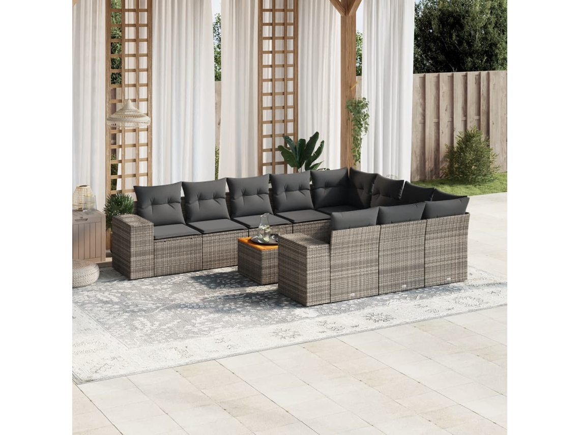 Conjunto de sofá de jardín de 11 piezas con cojines, ratán gris, DKD Home Decor