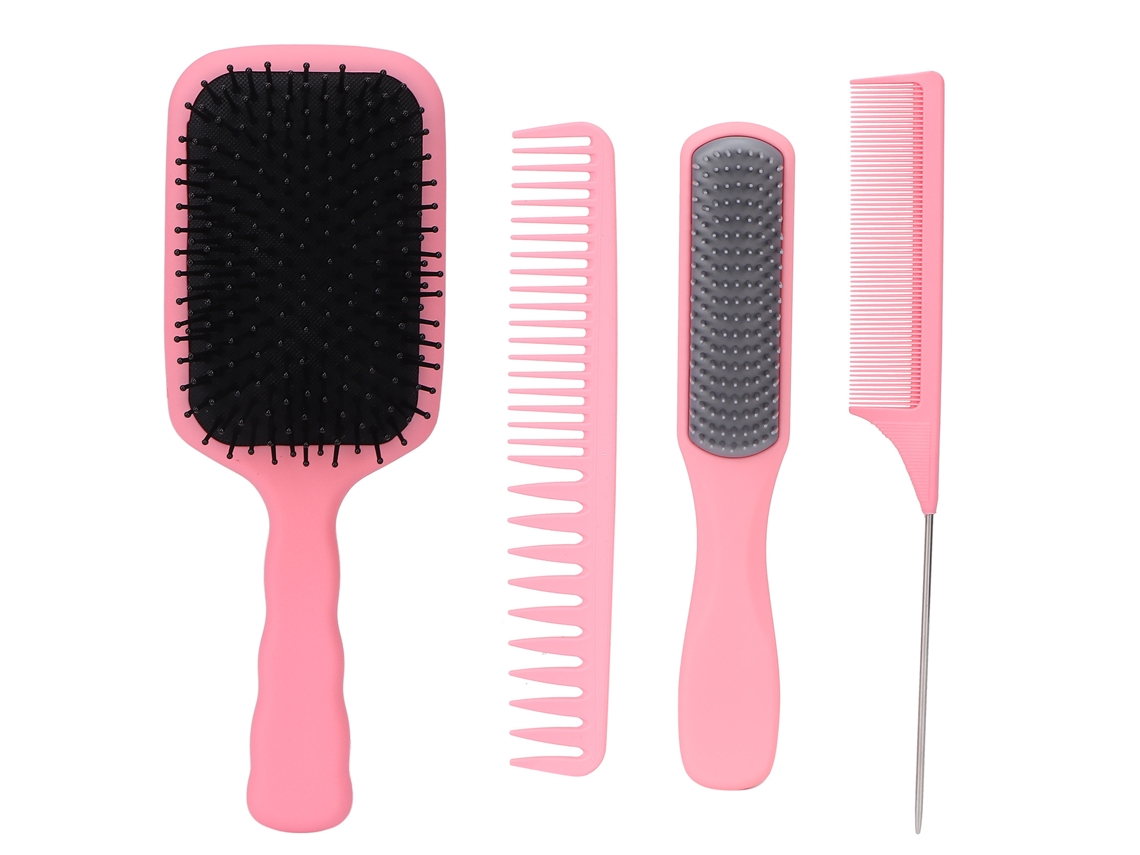Kit De 4 Pentes De Cabelo Com Massagem Do Couro Cabeludo, Cabo Anti-deslizante Para Casa E Salão De Beleza, Rosa Embalado