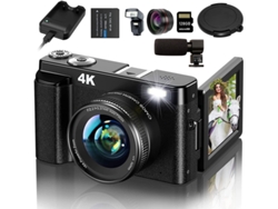 Câmera Refletiva Digital SZSMART  Dc101L 4K Uhd 48Mp Automático 16X Zoom 3 Polegadas Tela Lentes Intermutáveis + 6 Peças Câmera + 128G- Preto