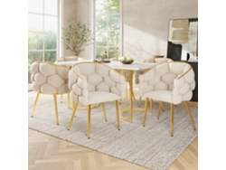Sillas de salón modernas de terciopelo con patas de hierro dorado beige Mobrio (6 piezas)