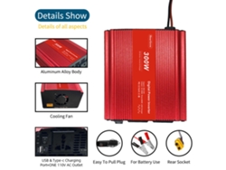 Inversor de corriente para coche de 300 W, de 12 V a 220 V, con USB y USB-C.