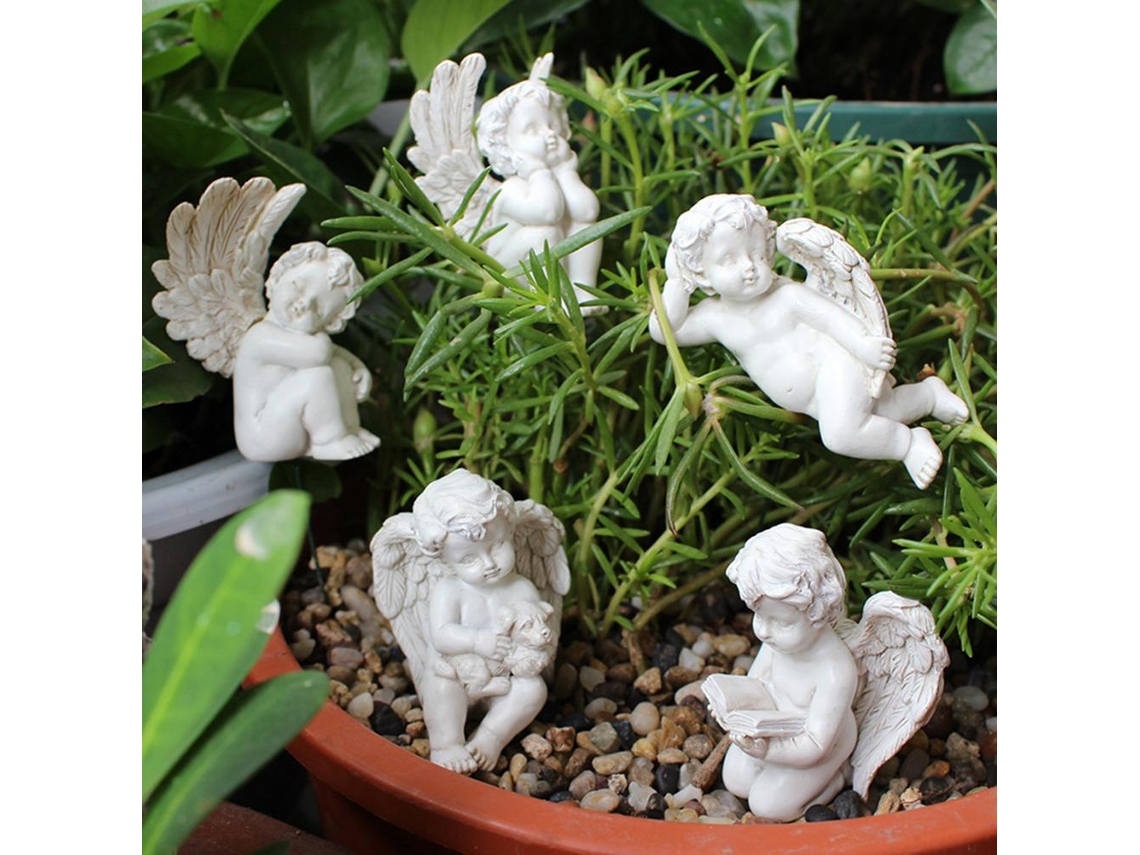 Figura de resina en miniatura de Angel Stakes para jardín y plantas.