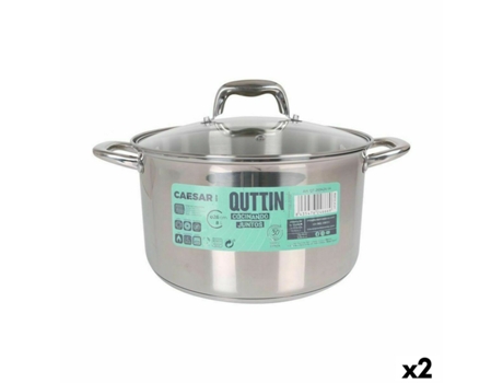Olla con Tapa de Cristal QUTTIN Caesar Acero ø 26 x 15,5 cm (2 Unidades)