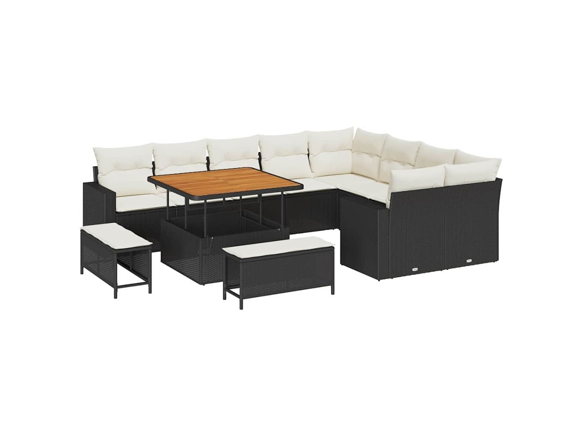 Maison Exclusive - Conjunto de sofás de jardín de mimbre negro y crema de 13 piezas