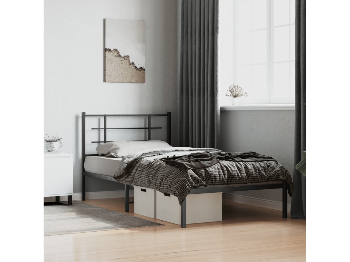Estructura Cama Sin Colchón Con Cabecero Metal Negro 107x203 Cm