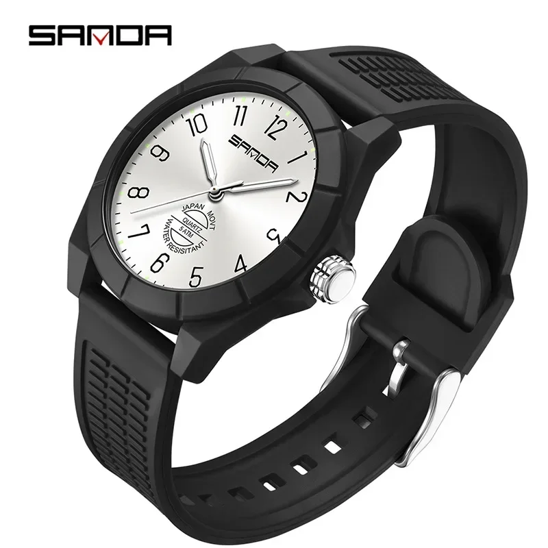 Reloj Deportivo De Cuarzo Resistente Al Agua (blanco Y Negro), Reloj De Cuarzo Sencillo Con Correa De Silicona, Multifuncional.