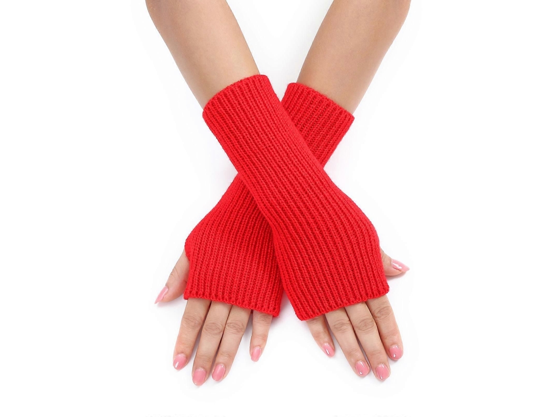 Guantes de punto, con muñeca extendida, sin dedos, guantes de invierno elásticos de medio dedo, mantienen el calor, guantes para adolescentes, ciclismo, blanco, TAISHENGDA