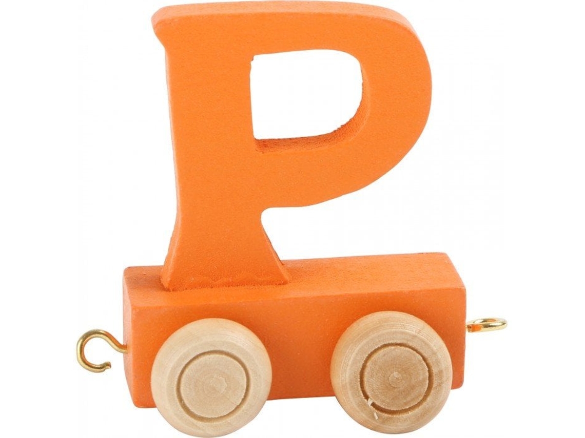 Vagón de tren de madera Small Foot con la letra P en naranja - Accesorio para tren de juguete
