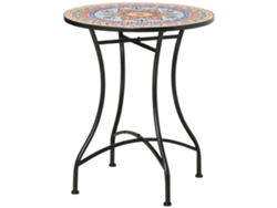 Mesa De Cerámica Y Metal Con Mosaico, Roja, Azul Y Blanca, Ø60 Cm.