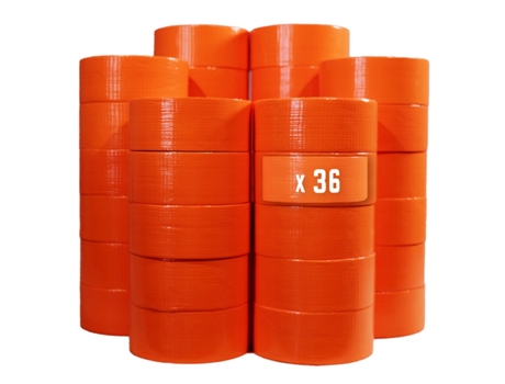 Cinta adhesiva de tela naranja - Rollo de cinta adhesiva de 50 mm x 33 m para la fijación de lonas, cables y alambres - Caja de 36 rollos TECPLAST