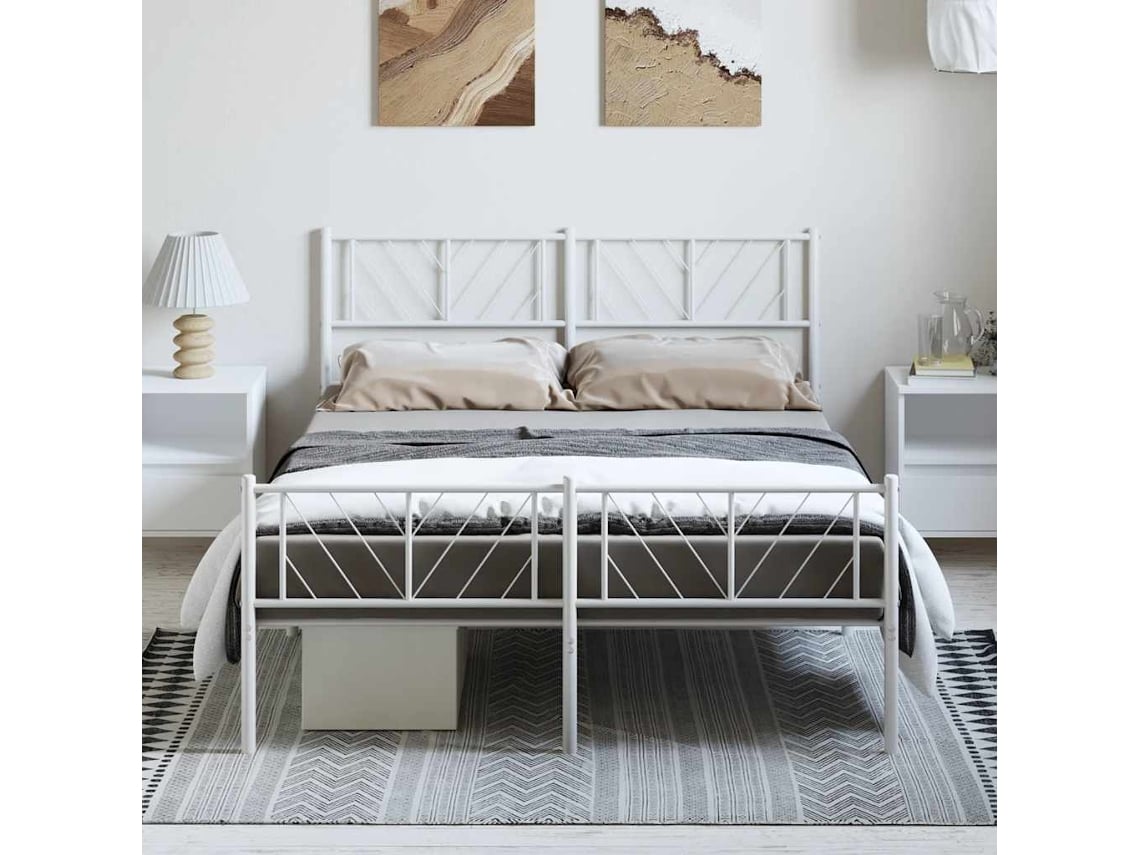 Estructura Cama Sin Colchón Con Estribo Metal Blanco 150x200 Cm