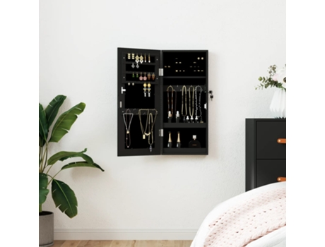 Espejo con joyero de pared negro 30x8.5x67 cm VIDAXL