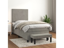 Cama Box Spring Con Colchón Terciopelo Gris Claro 90x190 Cm