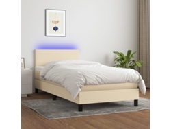 Cama Box Spring Con Colchón Y Led Tela Crema 80x200 Cm
