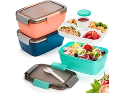 Recipientes Para Ensalada Con 4 Compartimentos, Fiambrera Bento Con Cuchara Y Recipiente Para Aderezo.
