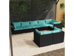 Conjunto de jardín de 8 piezas con cojines de mimbre negros de DKD Home Decor