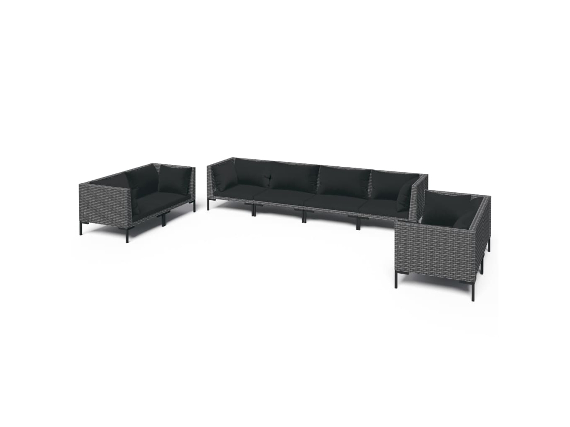 vidaXL Set muebles jardín 8 pzas y cojines ratán sintético gris oscuro
