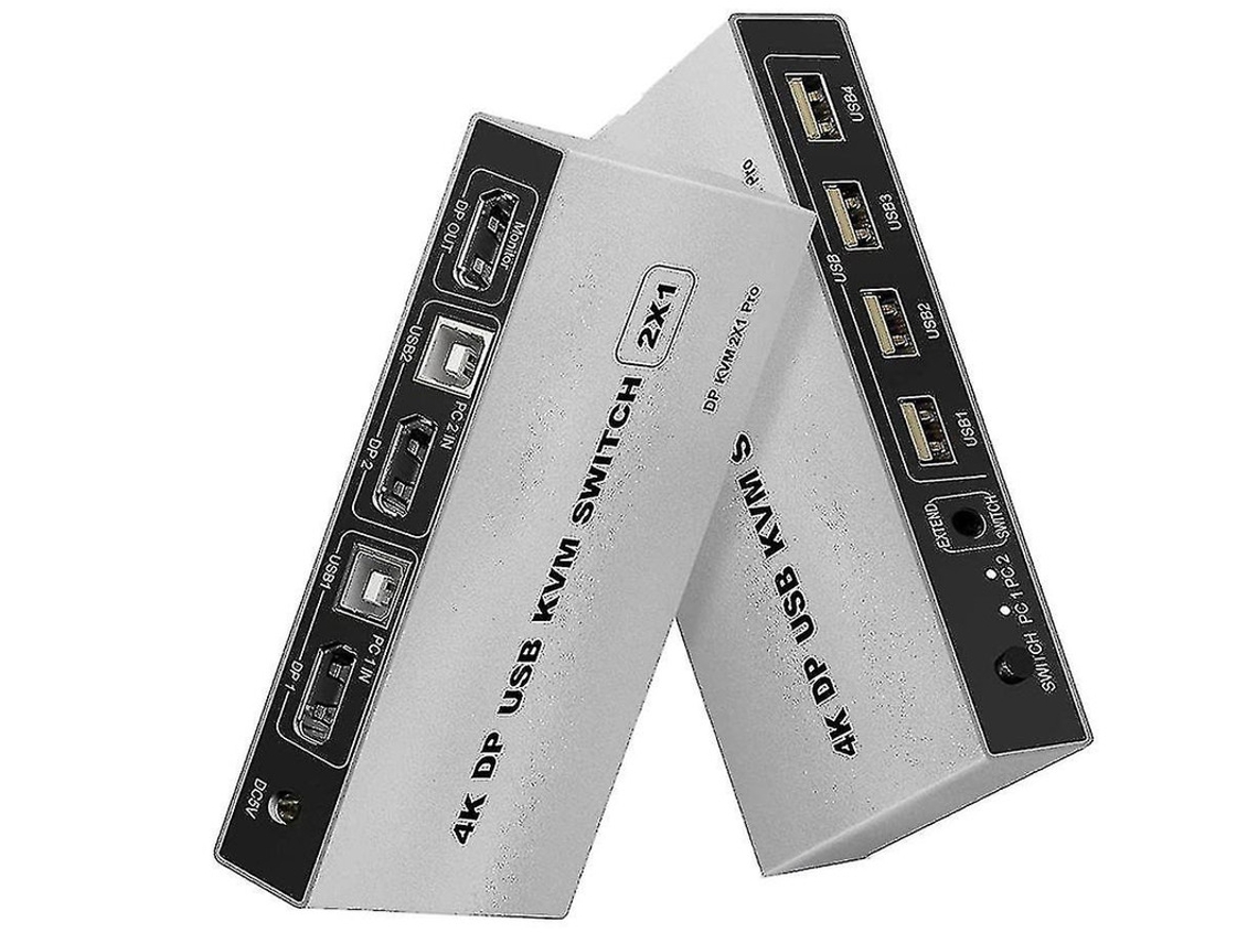 Conmutador KVM Bestvite de 2 puertos 4K 60 Hz USB y DP para 2 computadoras, teclado, mouse, impresora, monitor portátil, PC y HDTV (blanco)