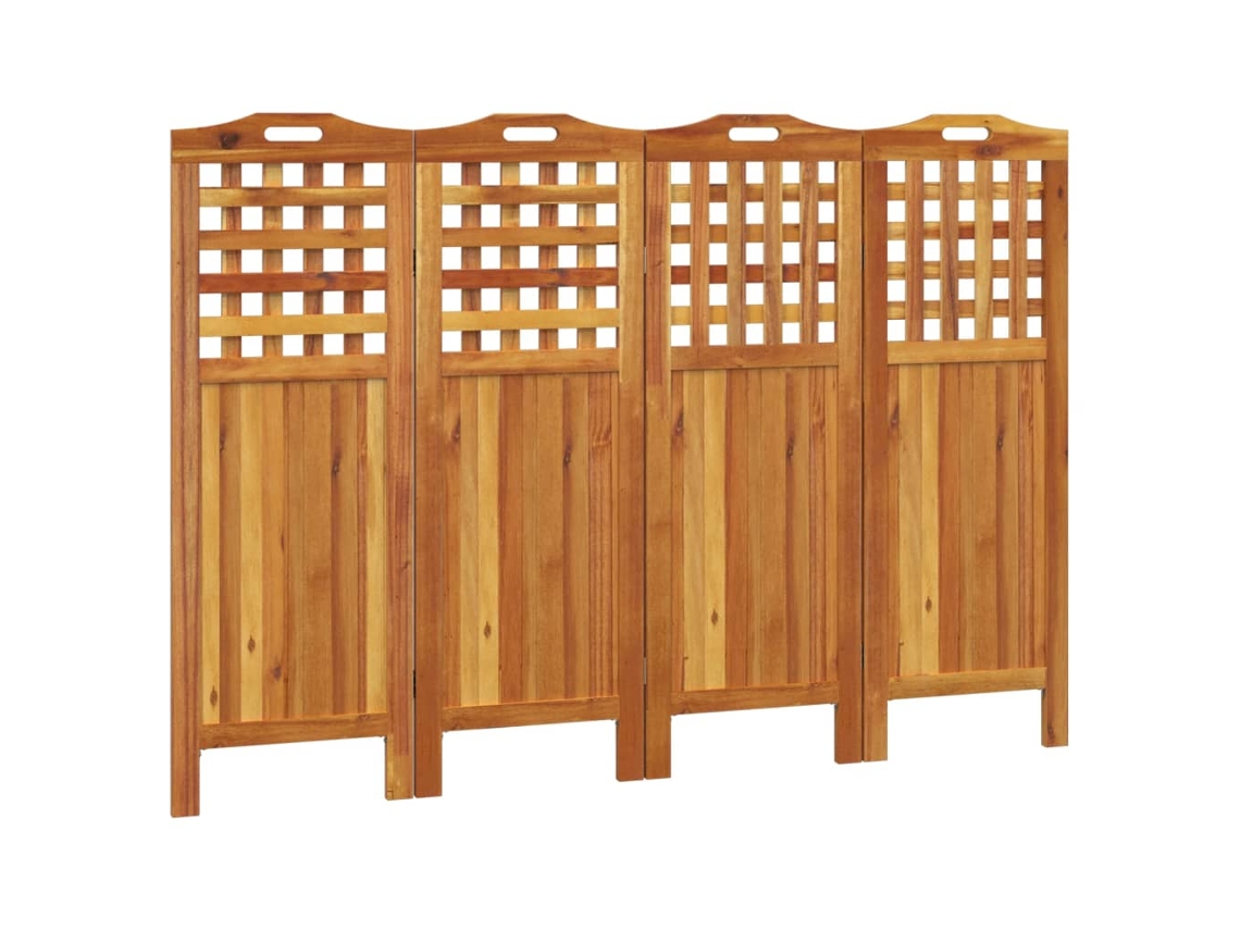 Biombo separador de ambientes, 4 paneles, 162 x 2 x 115 cm, madera de acacia marrón, Dec030820