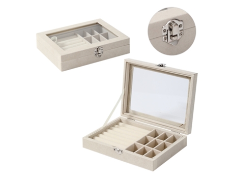 Caixa de joias bandejas de joias transparentes bandeja porta-anel Beige