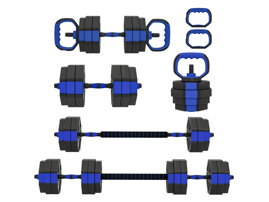 Juego de entrenamiento de fuerza con pesas rusas 6 en 1, ajustable, 30 kg, azul