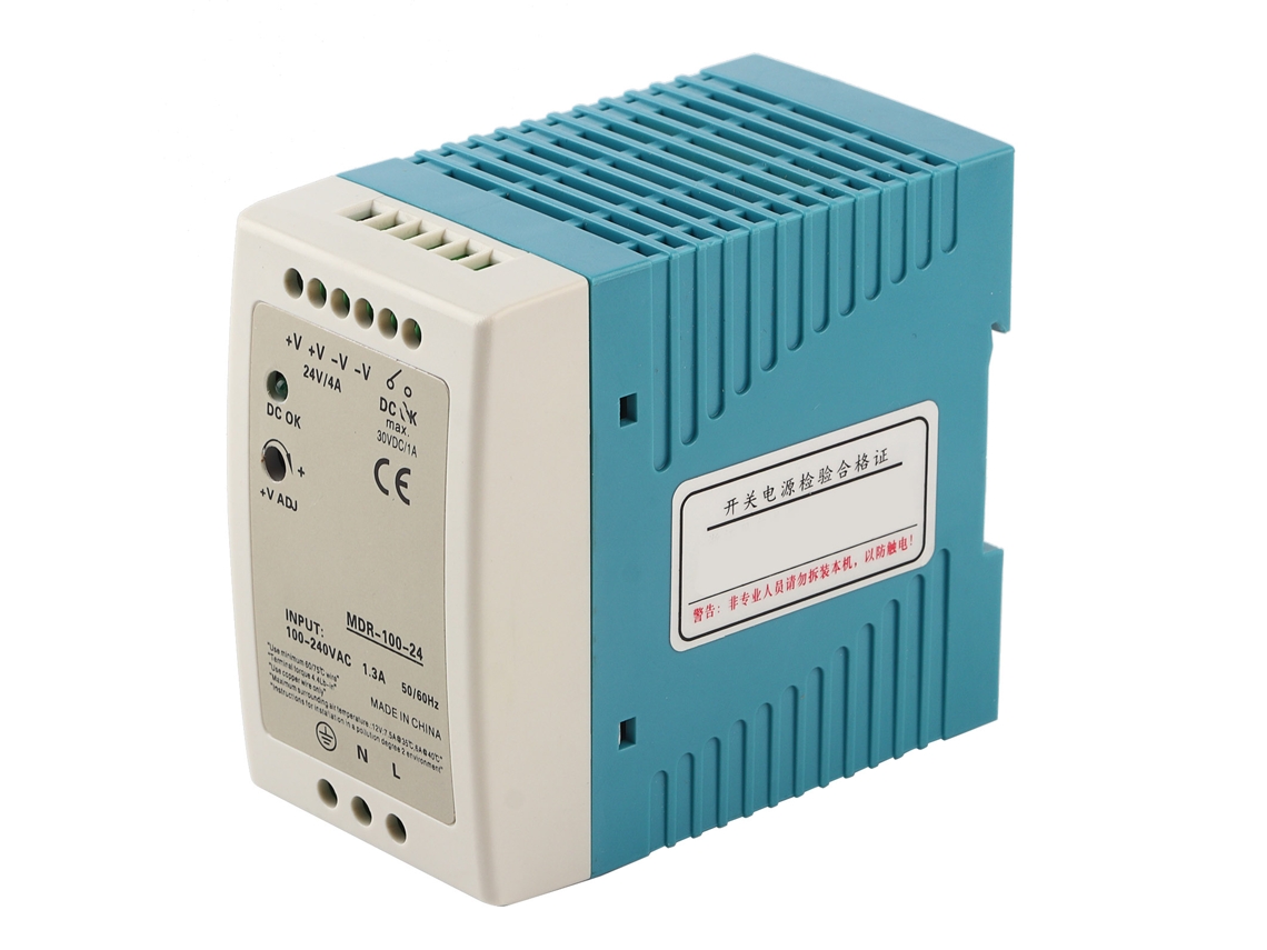 Fuente de alimentación Dinrail MDR10024 de 100 W, 24 V, 1,3 A, entrada de 100-240 V CA, industrial