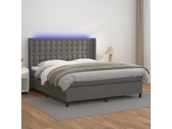 Cama Box Spring Colchón Y Led Cuero Sintético Gris 160x200 Cm