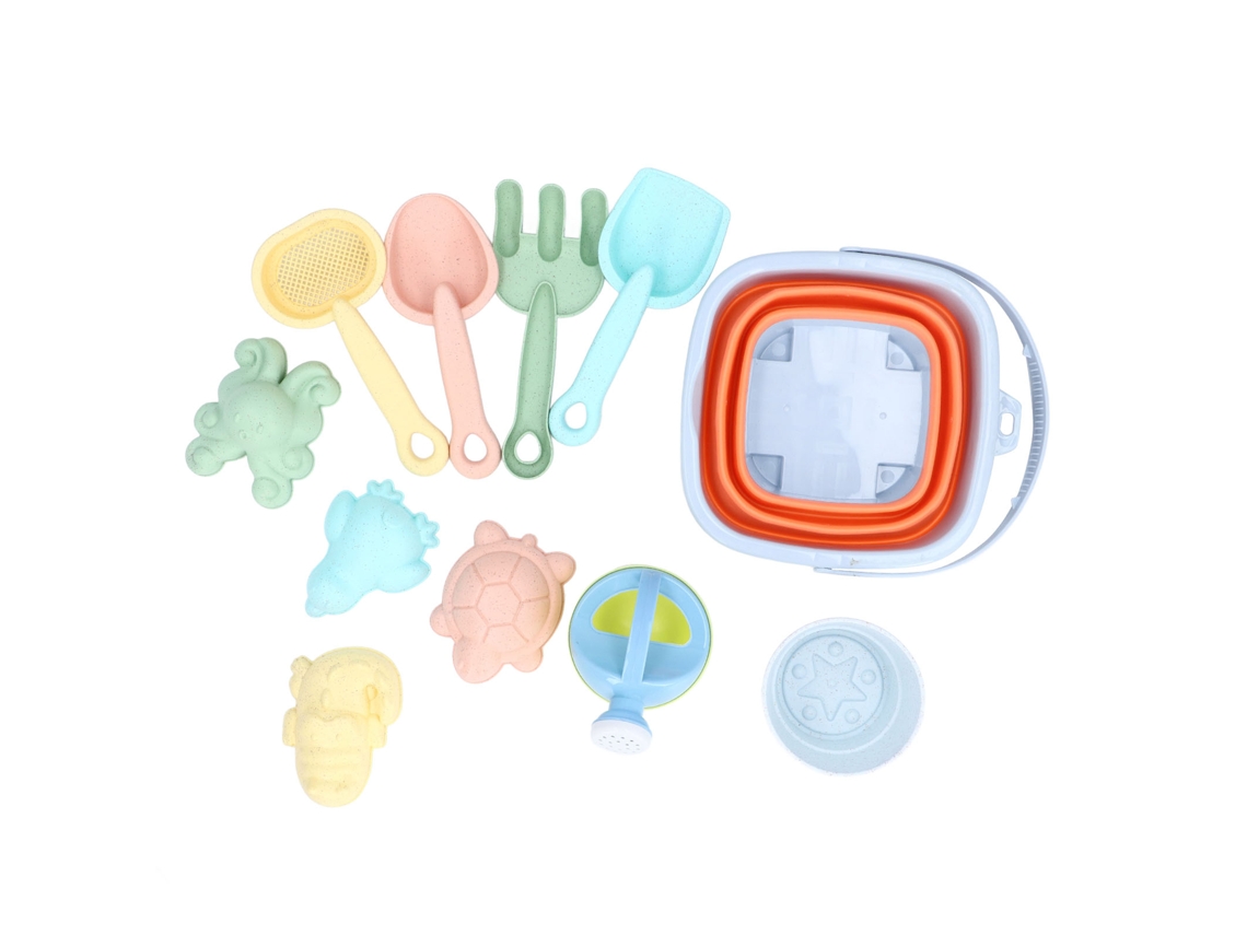 Juego De Juguetes De Playa Con Cubo Plegable Y Herramientas, 11 Piezas, Para Niños, Color Naranja.