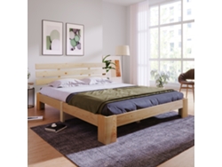 Cama Doble De 140x200 Cm, De Pino Macizo Con Cabecero.