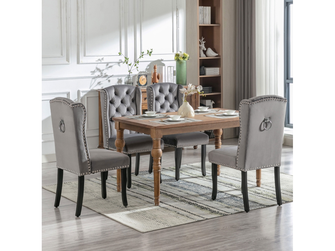 Juego de 4 Sillas de Comedor en Terciopelo Multiusos para Dormitorio, Cocina, Salón y Descanso