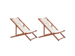 Juego de tumbonas de exterior BELIANI Avellino de Poliéster, Madera de acacia Blanco 54x101x84