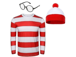 2026-traje De Cosplay Wally Para Adultos Con Camisa Rayada Rojo Y Blanco Gorro Y Gafas Set Para Halloween Y Fiestas De Disfraces