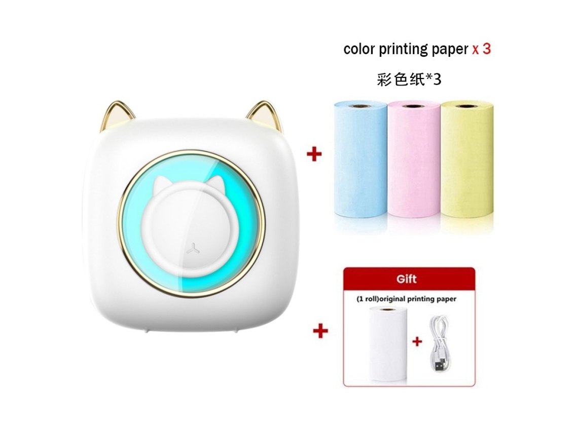 Impresora térmica portátil Mini Impresión sin tinta con luz RGB Incluye 3 rollos de papel de impresión a color Digitallab