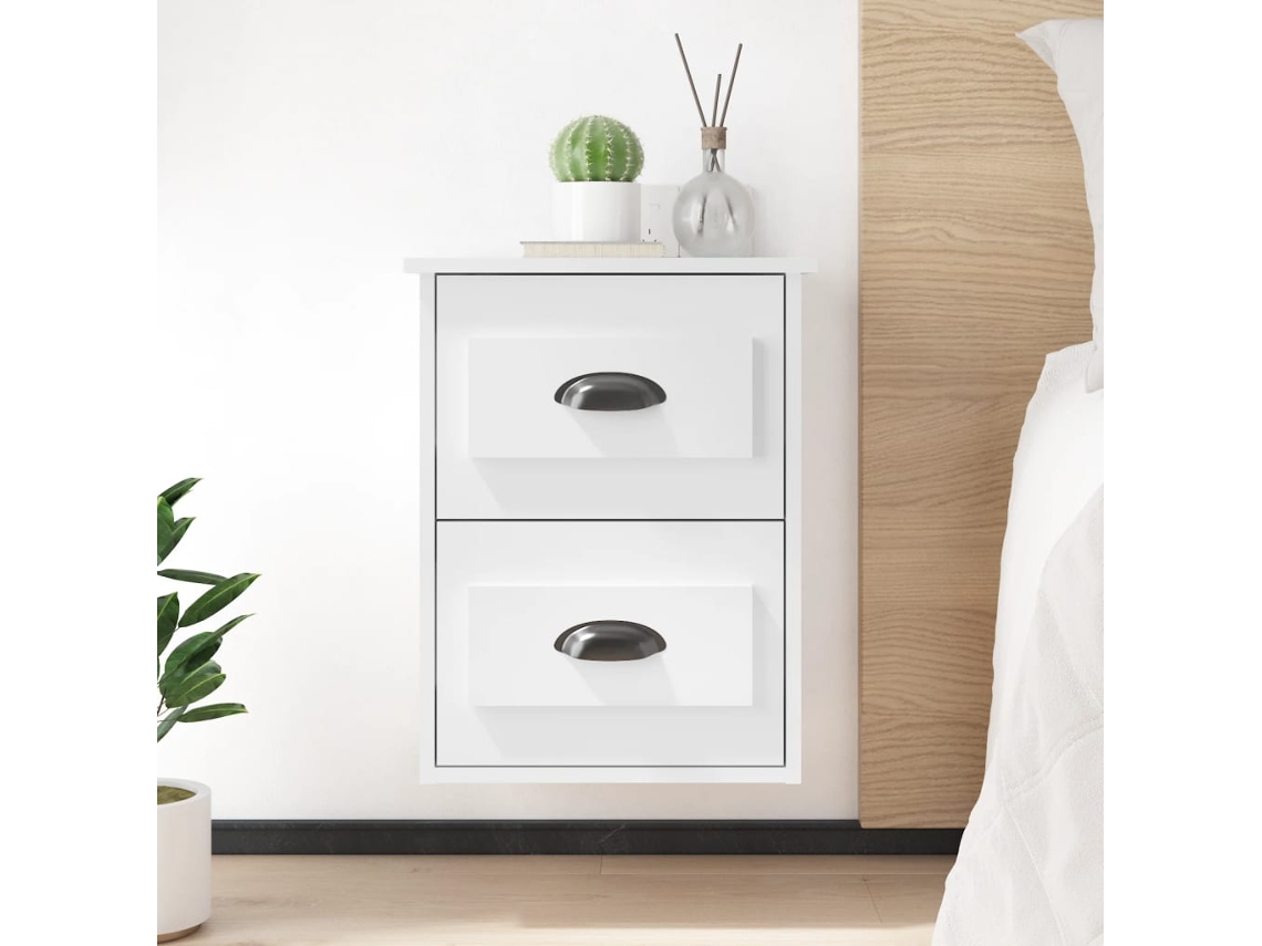 Mesita de Noche de Pared 41,5X36X53 Cm Blanco Brillante