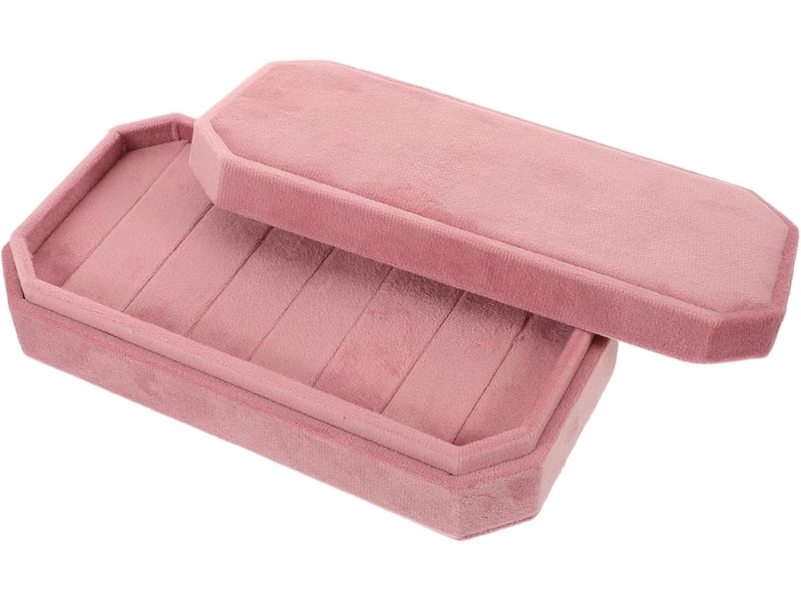Caja De Joyería Octogonal De Terciopelo, Pequeña Caja De Almacenamiento Portátil Con Tapa Para