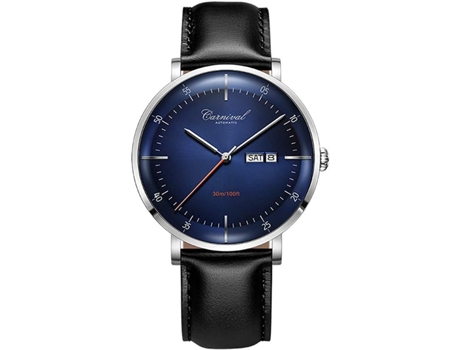 VEANXIN Brands Reloj automático con fecha y correa de cuero para hombre-Azul plateado