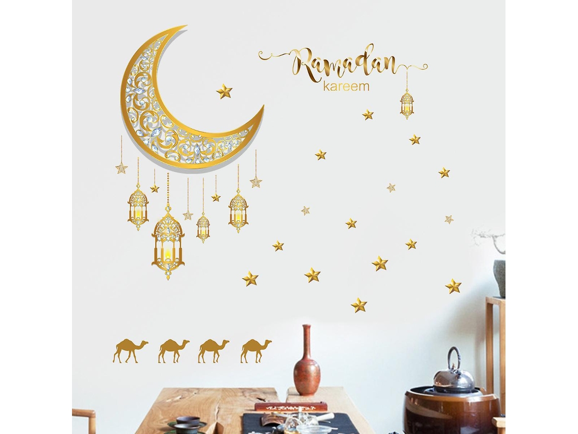 Pegatinas decorativas Omni de luna, lámpara y estrellas para la decoración de paredes, dormitorios, baños, salas de estar y oficinas.