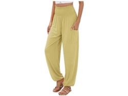 2026-pantalones Harem Mujer De Yoga Alto Talle Con Bolsillos Boho S Amarillo