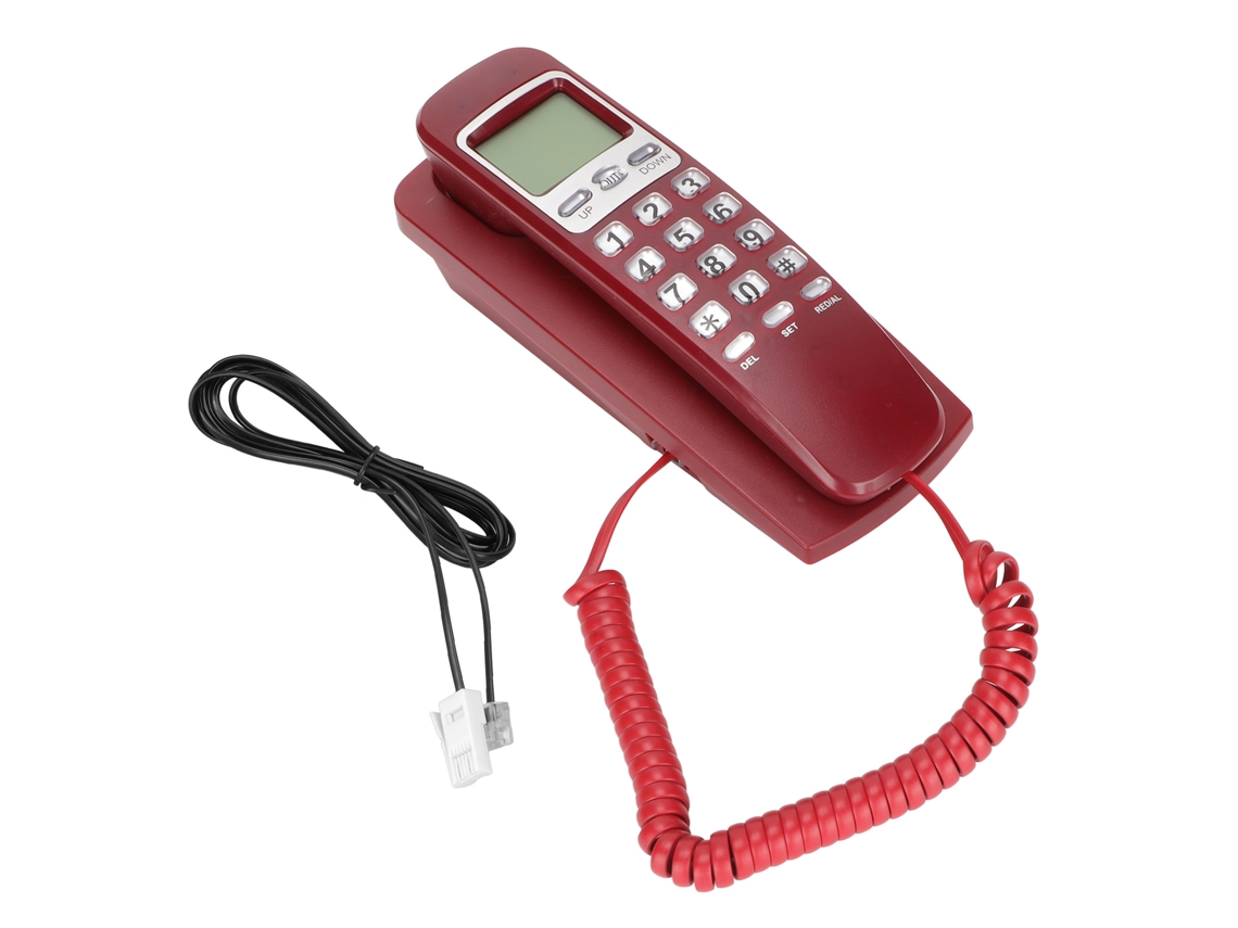 Teléfono fijo multifuncional con agenda e identificador de llamadas.