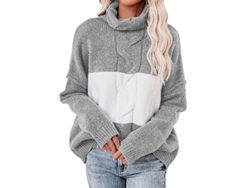 2026-suéter Casual Para Mujer Ilwhe De Cuello Alto Con Motivos De Bloques De Color Y Manga Larga