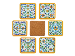 Juego de 6 Posavasos JAVIER (10 x 10 cm - Madera - Multicolor)